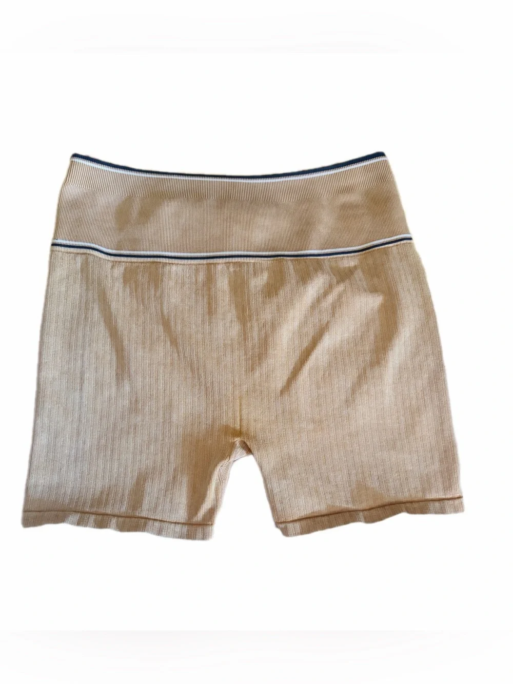Free People Varsity Ribbed Athletic Bike Shorts with Blue Contrast Waistband